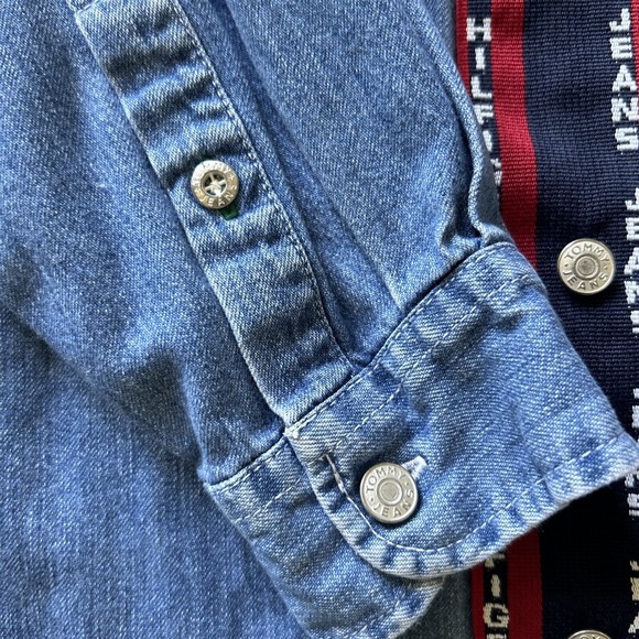 Tommy Jeans Hilfiger Long Sleeve Button Up Blue Denim Pocket Men’s M Classic - Picture 5 of 11